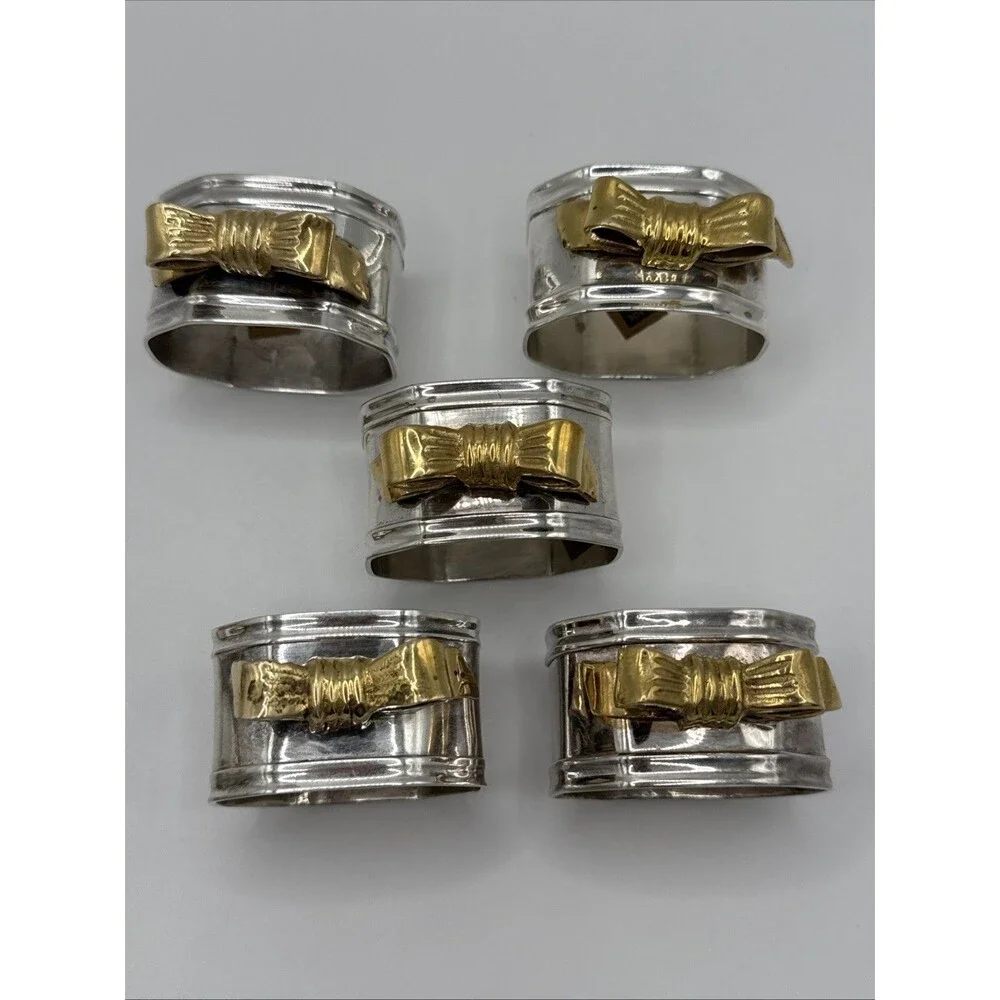 Vintage Fortunoff Silver and Gold Bow Napkin Rings Set Of 8